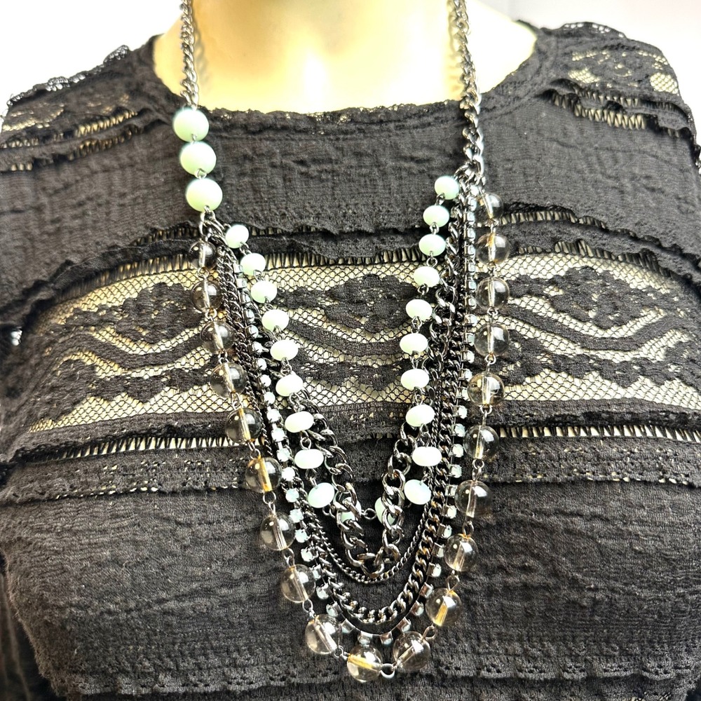Simply Vera Gunmetal MultiStrand Layered Statement Necklace Mnt Green Smoky Bead